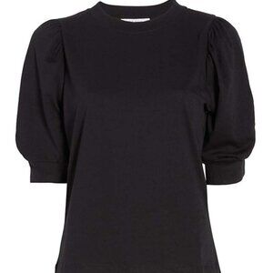 FRAME Denim Pleated Short Sleeve Sweatshirt - Noir